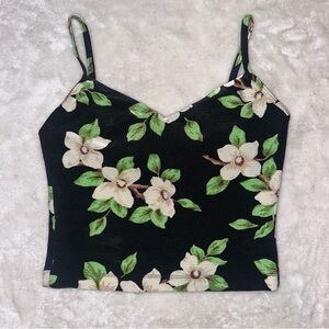 Jones New York Black Floral V-Neck Swim Tankini Tank Top Size 6